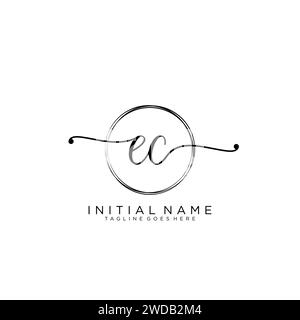 EC Initial handwriting logo with circle Stock Vector