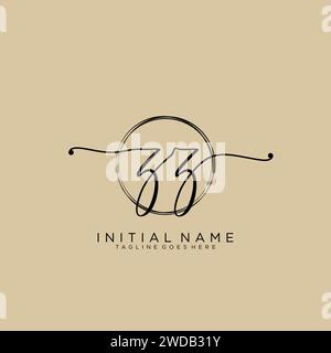ZZ Initial handwriting logo with circle Stock Vector
