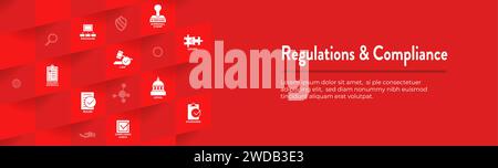 Regulations and Compliance Web Header Banner - Icon Set  - Governmental and Approval Stamp Stock Vector