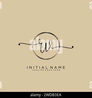 RV Initial handwriting logo with circle Stock Vector