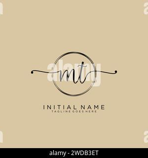 MT Initial handwriting logo with circle Stock Vector