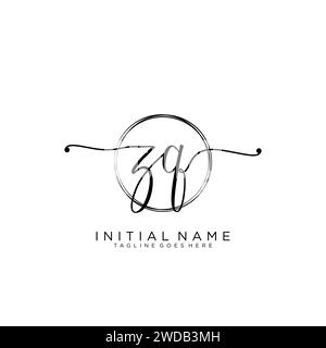 ZQ Initial handwriting logo with circle Stock Vector