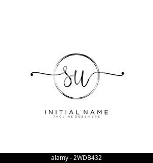 SU Initial handwriting logo with circle # Stock Vector