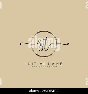 ST Initial handwriting logo with circle # Stock Vector