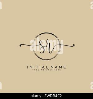 SR Initial handwriting logo with circle # Stock Vector