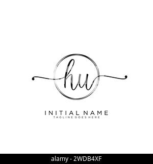 HU Initial handwriting logo with circle Stock Vector
