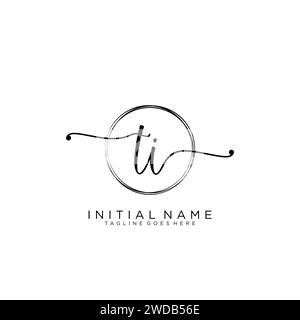TI Initial handwriting logo with circle Stock Vector