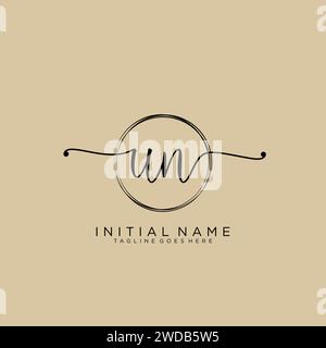 UN Initial handwriting logo with circle Stock Vector