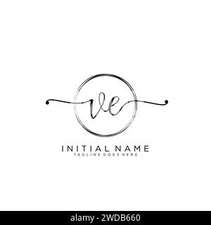 VE Initial handwriting logo with circle Stock Vector