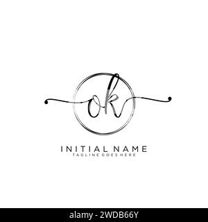 OK Initial handwriting logo with circle Stock Vector