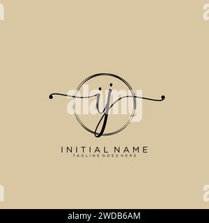 IJ Initial handwriting logo with circle Stock Vector