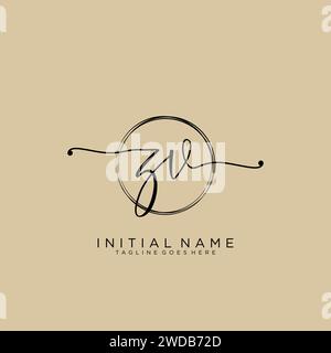 ZV Initial handwriting logo with circle Stock Vector