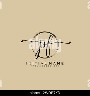 PF Initial handwriting logo with circle Stock Vector
