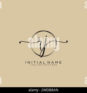 RJ Initial handwriting logo with circle Stock Vector