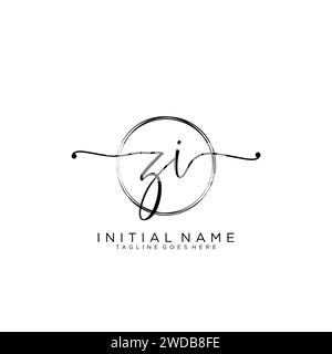 ZI Initial handwriting logo with circle Stock Vector