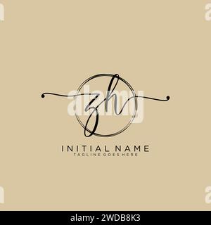 ZH Initial handwriting logo with circle Stock Vector