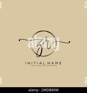 ZR Initial handwriting logo with circle Stock Vector