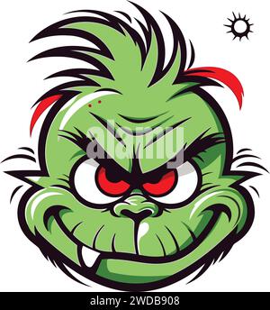 Angry cartoon monster face. Vector illustration for t shirt print. Stock Vector