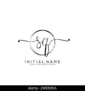 SQ Initial handwriting logo with circle # Stock Vector