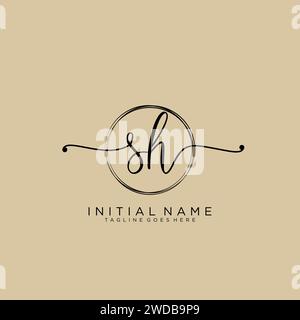 SH Initial handwriting logo with circle Stock Vector