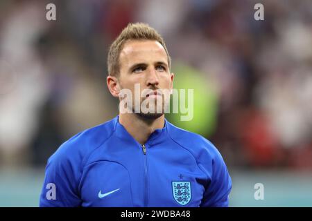 Harry Kane of England seen in action during the FIFA World Cup Qatar 2022 Final match between England and USA at Al Bayt Stadium. Stock Photo