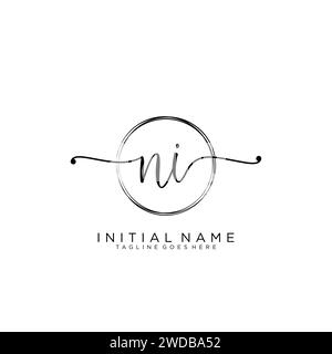 NI Initial handwriting logo with circle Stock Vector