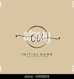 OV Initial handwriting logo with circle Stock Vector