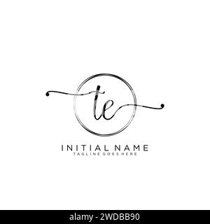 TE Initial handwriting logo with circle Stock Vector