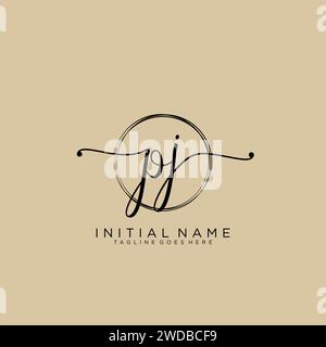 PJ Initial handwriting logo with circle Stock Vector