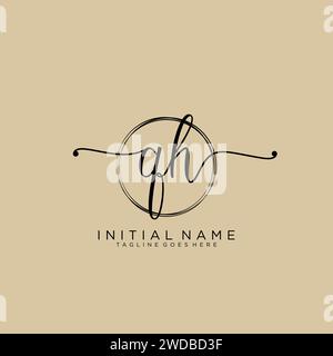 QH Initial handwriting logo with circle Stock Vector