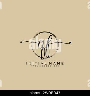 QF Initial handwriting logo with circle Stock Vector