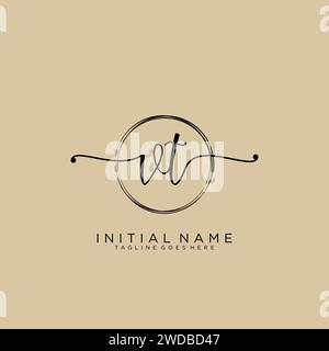 VT Initial handwriting logo with circle Stock Vector