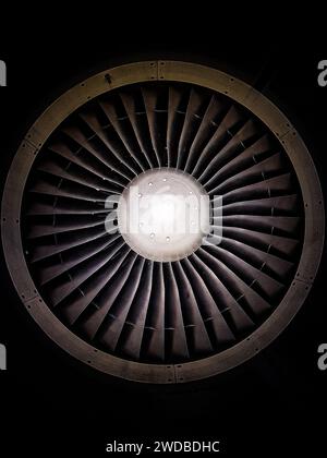 Airplane engine turbine blades Close up Stock Photo