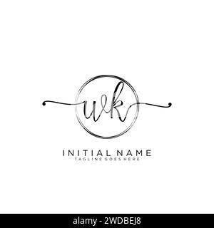 WK Initial handwriting logo with circle Stock Vector