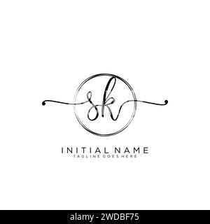SK Initial handwriting logo with circle Stock Vector