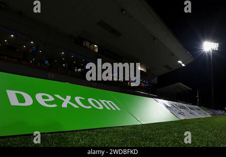 Galway, Ireland. 19th Jan, 2024. Dexcom branding prior to the start of the Investec Champions Cup round 4 match between Connacht and the Bristol Bears at Dexcom Stadium in Galway Credit: Don Soules/Alamy Live News Stock Photo