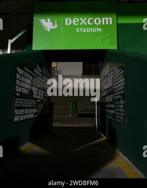 Galway, Ireland. 19th Jan, 2024. Dexcom branding prior to the start of the Investec Champions Cup round 4 match between Connacht and the Bristol Bears at Dexcom Stadium in Galway Credit: Don Soules/Alamy Live News Stock Photo