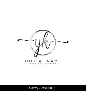 YK Initial handwriting logo with circle Stock Vector