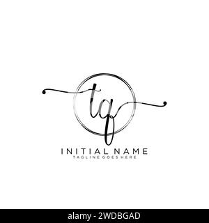 TQ Initial handwriting logo with circle Stock Vector