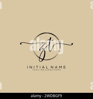 ZT Initial handwriting logo with circle Stock Vector