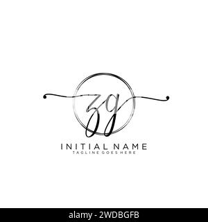 ZG Initial handwriting logo with circle Stock Vector