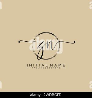 ZN Initial handwriting logo with circle Stock Vector