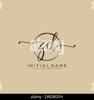 ZD Initial handwriting logo with circle Stock Vector
