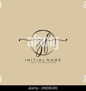 ZF Initial handwriting logo with circle Stock Vector