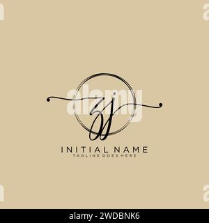 ZJ Initial handwriting logo with circle Stock Vector