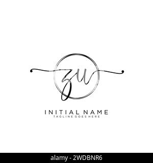 ZU Initial handwriting logo with circle Stock Vector