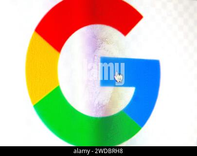 A photo of the Google logo on a computer screen. Stock Photo