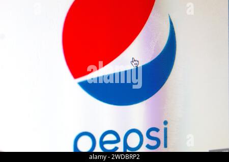 A photo of the Pepsi CO logo on a computer screen. Stock Photo