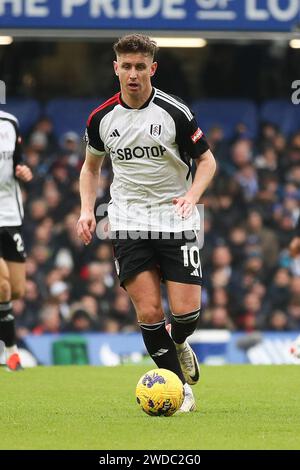 London, UK. 15th Jan, 2024. Tom Cairney of Fulham in action during the Premier League match between Chelsea and Fulham at Stamford Bridge, London, England on 13 January 2024. Photo by Ken Sparks. Editorial use only, license required for commercial use. No use in betting, games or a single club/league/player publications. Credit: UK Sports Pics Ltd/Alamy Live News Stock Photo