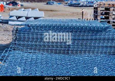 Sections of wire fencing stacked at construction site storage area, South Korea, South Korea, South Korea, South Korea Stock Photo